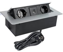 Ilgiklis montuojamas balde KOMBI BOX, 2x Schuko, 1x USB, 1x USB-C, su pilku rėmeliu, 3m laidas