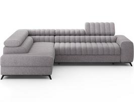 Kanedo moderni kampinė sofa-lova su patalynės dėže – pilka, apmušta patogi sofa