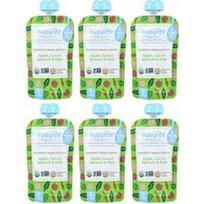 BabyLife Organics, Kūdikių maistas, 6+ mėnesių, obuolių, morkų, špinatų ir lapinių kopūstų, 6 pakeliai po 99 g