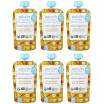 BabyLife Organics, Kūdikių maistas, 6+ mėnesių, morkų, obuolių, persikų ir bananų, 6 pakeliai po 99 g
