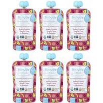 BabyLife Organics, Kūdikių maistas, 6+ mėnesių, saldžiųjų bulvių, persikų, kriaušių ir bananų, 6 pakeliai po 99 g