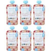 BabyLife Organics, Kūdikių maistas, 6+ mėnesių, braškių, persikų, bananų ir avižų, 6 pakeliai po 99 g