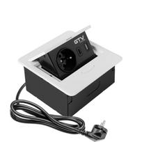 Gtv Įleidžiama baldų rozetė AE-PB1FAVA-10N, 1x prancūziška rozetė, USB A+C, kabelis 1.5m, balta, aliuminis, plastikas, IP20, 5V DC