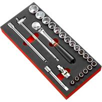 Facom įrankių rinkinys MODM.SL1, 23 vnt, 1/2", 8-32 mm, šešiakampis profilis, galvutės, reketas