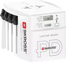 SKROSS MUV USB AC30PD Pasaulinis kelioninis adapteris su USB įkrovikliu, baltas