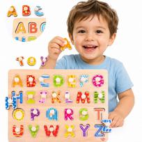 TOOKY TOY Montessori abėcėlės dėlionė su rankenėlėmis