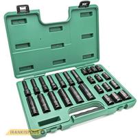 ⬡ 1/2" Smūginių galvučių rinkinys, trumpos ir prailgintos, plonasienės (10-24 mm) (26 vnt.) (ST34399T, SATA)