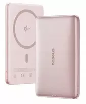 „Baseus“ išorinis akumuliatorius „PicoGo AM41 Ultra-Slim“ 10000 mAh, 27 W, suderinamas su „Qi2“ ir „MagSafe“, su 30 cm ilgio apipintu baltu USB-C kabeliu – rožinis (6932172691691)