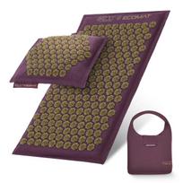 Akupresūros masažinis kilimėlis su pagalve 4FIZJO, 68x42x2 cm violetinė - su kokosu ir grikių lukštais
