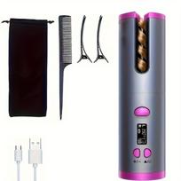 Automatinis plaukų garbanojimo įrenginys su USB įkrovimu,  Violetinė Pilka