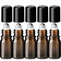 Rudas 5 ml stiklinis roll-on buteliukas su juodu dangteliu, nerūdijančio plieno rutulys, 5 vnt. rinkinys