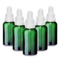 Žalia 30 ml stiklinė butelė su pipete ir balta apsaugine kapoto, 5 vnt. rinkinys