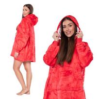 Džemperis Antklodė Kocobluza 2In1 Oversize Xxl Su Gobtuvu Storas Šerpa Raudonas, Universalus