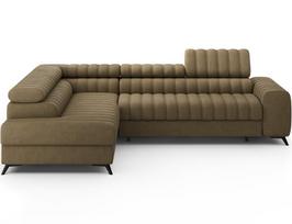 Kanedo moderni kampinė sofa-lova su daiktų laikymo vieta – smėlio spalvos audinys