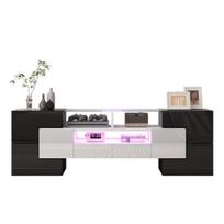 TV spintelė, MDF, LED apšvietimas, 145x30x51 cm, 2 dėžės