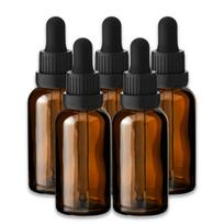 Rudas 30 ml stiklinis buteliukas su juoda pipete ir apsauginiu dangteliu, 5 vnt. rinkinys