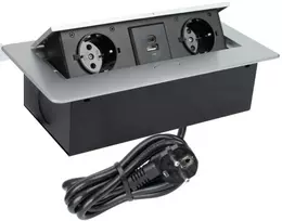 Design Light Ilgiklis montuojamas balde KOMBI BOX, 2x Schuko, 1x USB, 1x USB-C, su pilku rėmeliu, 3m laidas