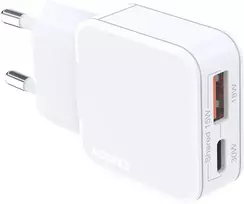 Accezz Ultra Slim GaN įkroviklis – USB-C + USB-A – 30 W – Baltas