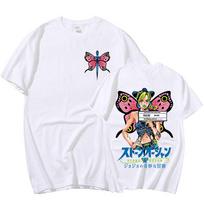 Hot Anime Jojo Bizarre Adventure T Shirt Stone Ocean Jolyne Cujoh Butterfly T-shirt Unisex Short Sleeves Casual T-Shirts Top Streetwear 4XL white