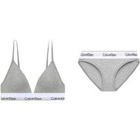 Calvin Klein Modern Attraction Raidės Logotipo Spaudinys Belaidis Trikampės Kaušelės Lingerie Rinkinys Moteriškas Apatinis Trikotažas Pilkas QF5650-020+F3787AD-020 S white