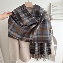 Scarf Women's New Winter Wave Plaid Tassel Thickened Shawl High End Atmosphere Versatile Warm and Cold Proof Scarf 67-180CM gray