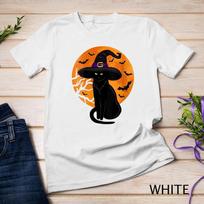 Moteriškas vintažinis baisus Helovino juodo katino kostiumas, raganos kepurė ir mėnulis, unisex marškinėliai 4XL black