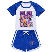 4836 Kids Girls POP Rumi Zoey Mira Print T-shirt Shorts Sport Tracksuit Clothes Set 120cm white