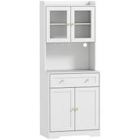 Virtuvės spintelė su darbo paviršiumi, vyno taurių laikiklis, sandėliavimo spintelė virtuvėje, valgomojo kambaryje, 170 cm, MDF, stiklas, balta
