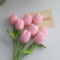 Handmade Crochet Tulip Bouquet Artificial Flower DIY Gift for Mother Teacher BirthdayGraduation Valentine Home Decor Accessories 1PC rožinė