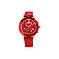 Swarovski Octea Lux Chrono Laikrodis Kvarcinis Mechanizmas Odinis Dirželis Raudonas Ciferblatas Atsparus Vandeniui 50m Moteriški laikrodžiai 5646975 Red Watch Dial red