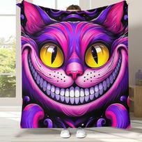 Alisa stebuklų šalyje Animacinis Česhyro katinas Flanelinis pledas, Itin minkštas šiltas pliušinis užklotas namams Miegamojo Lovos Sofos Dangalas Vaikų Dovana 75x90cm purple