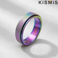 Stainless Steel Fidget Spinner Ring Sand Blast Finish Spinning Worry Ring for Men and Women Gift Jewelry blue