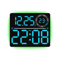 Digital Wall Clock with 8 Colors Mood Light Count-up Countdown 2 Alarm 10-level Auto Dimmable 12/24H DST LED Table Alarm Clock (as the picture,21x18x3cm) blue