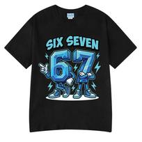 Six Seven Funny Cartoon Number 67 Brainrot Meme T Shirts Men Women Clothing Fashion Harajuku Cotton Casual Short Sleeve T-shirts XL blue