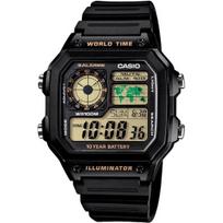 CASIO World Time digital wristwatch AE-1200WH-1BV black gold LCD overseas model gray