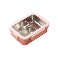 304 Stainless 3 Compartment Bento Lunch Box for Students, Divided Food Container for School Work One Size rožinė