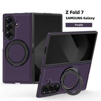Kevlar Carbon Fiber Magnetic Holder Case For Samsung Galaxy Z Fold 3 4 5 6 7 Fold7 Fold6 5G For Magsafe 360 Rotating Stand Cover Galaxy Z Fold5 violetinė