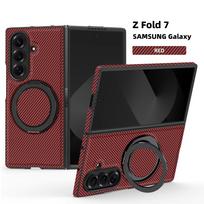 Kevlar Carbon Fiber Magnetic Holder Case For Samsung Galaxy Z Fold 3 4 5 6 7 Fold7 Fold6 5G For Magsafe 360 Rotating Stand Cover Galaxy Z Fold6 raudona
