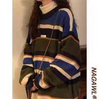 Retro Striped Unisex Knitwear - Autumn/Winter Korean Lazy Style Sweater L beige