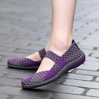 Vasarinės basutės moterims Juodos Mary Janes Paplūdimio avalynė moterims Laisvalaikio Austos Minkštos Įsispiriamos Violetinės Basutės Didelio Dydžio 38 white