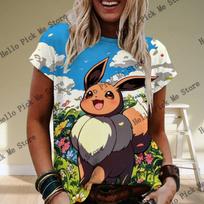 Nauji moteriški marškinėliai Pokémon Pikachu 3D spausdinti vasariniai su apvalia iškirpte trumpomis rankovėmis Kawaii moteriški marškinėliai viršūnės madingi drabužiai 7XL white
