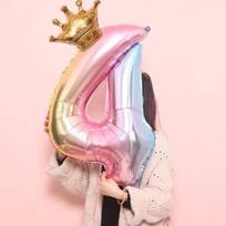 32-inch Rainbow Gradient Number Crown Balloon for Children's Birthday Party Decoration pink