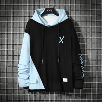 Sweater Men'S Hooded Loose Trend Ins Hong Kong Style New Spring And Autumn Hip-Hop Long-Sleeved Contrasting Splicing Personalized Jacket M white