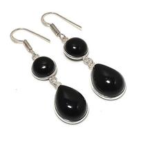 Natural Black Onyx Gemstone Handmade 925 Sterling Silver Earring 2.17  AE-11725 black