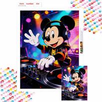 Disney diamond painting handmade diy mosaic Mickey Mouse DJ cartoon character rhinestone kit home decoration gift Round 20x30cm blue