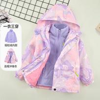 Girls Thickened Detachable Three In One Kids Winter Outdoor Jacket 170cm violetinė