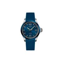 Longines Conquest V.H.P. Serija Kvarcinis mechanizmas Datos rodymas Atsparus vandeniui 50m Laikrodis 41mm Juodas ciferblatas Nerūdijančio plieno korpusas Guminis dirželis L3.719.4.96.9 Blue Dial gray
