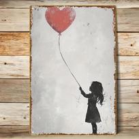Vintage Girl  Heart Balloon Metal Sign  Romantic Iron Wall Art for Wedding Home  Cafe  Neutral Decor 20x30cm（7.8x11.8inch） white