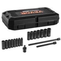 VEVOR 3/8  Drive Impact Socket Set, 18 Piece Deep Socket Set Metric 8-22mm, 6 Point CR-V Alloy Steel for Auto Repair, Easy-to-Read Size Markings 32 x 21 x 7 cm