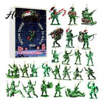 Kids Christmas Gift Green Soldiers Advent Calendar, 24 Day Countdown Calendar with Pcs Xmas Party Favor 2D Flat Acrylic Ornaments for Kids, F black